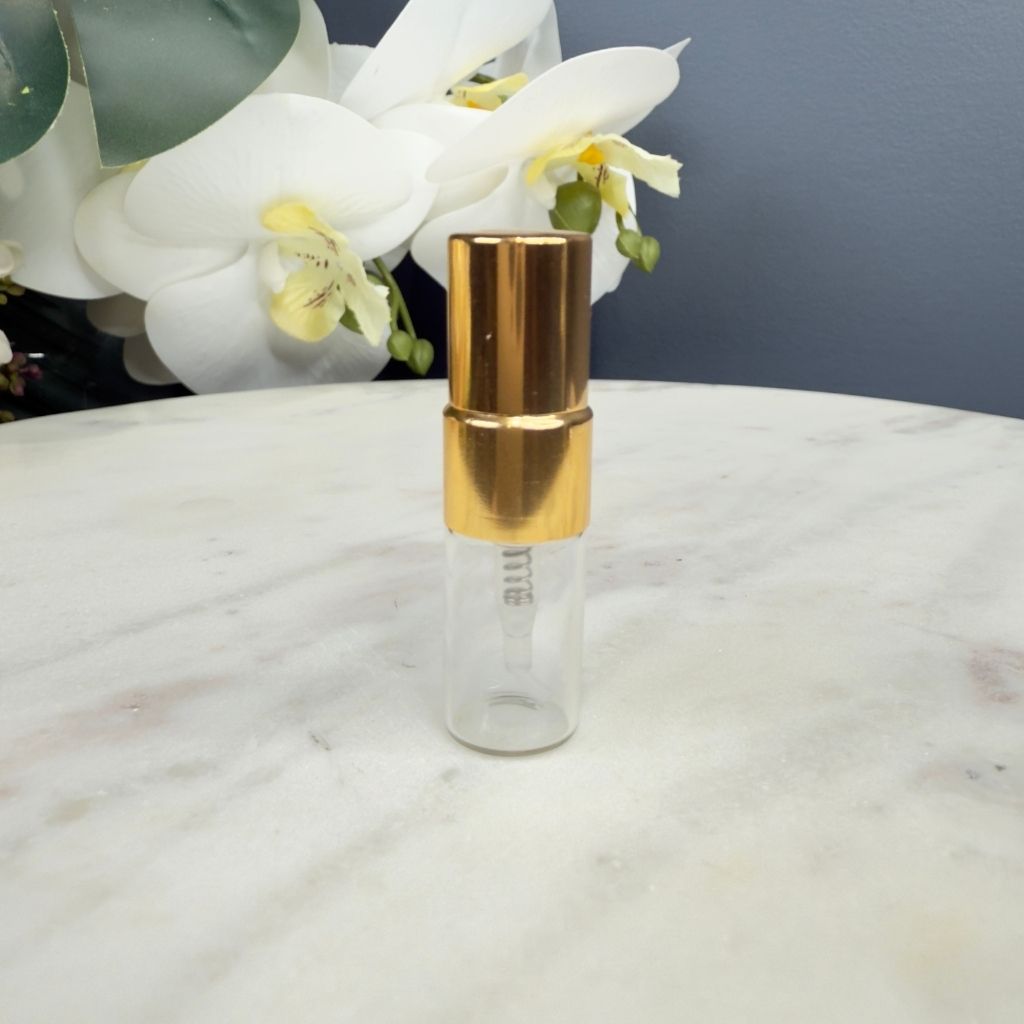 Premium 3ml glass perfume atomizer with gold spray cap for luxury decant Authentic by belleetbold